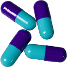 Four capsules with a purple and blue color split, arranged diagonally