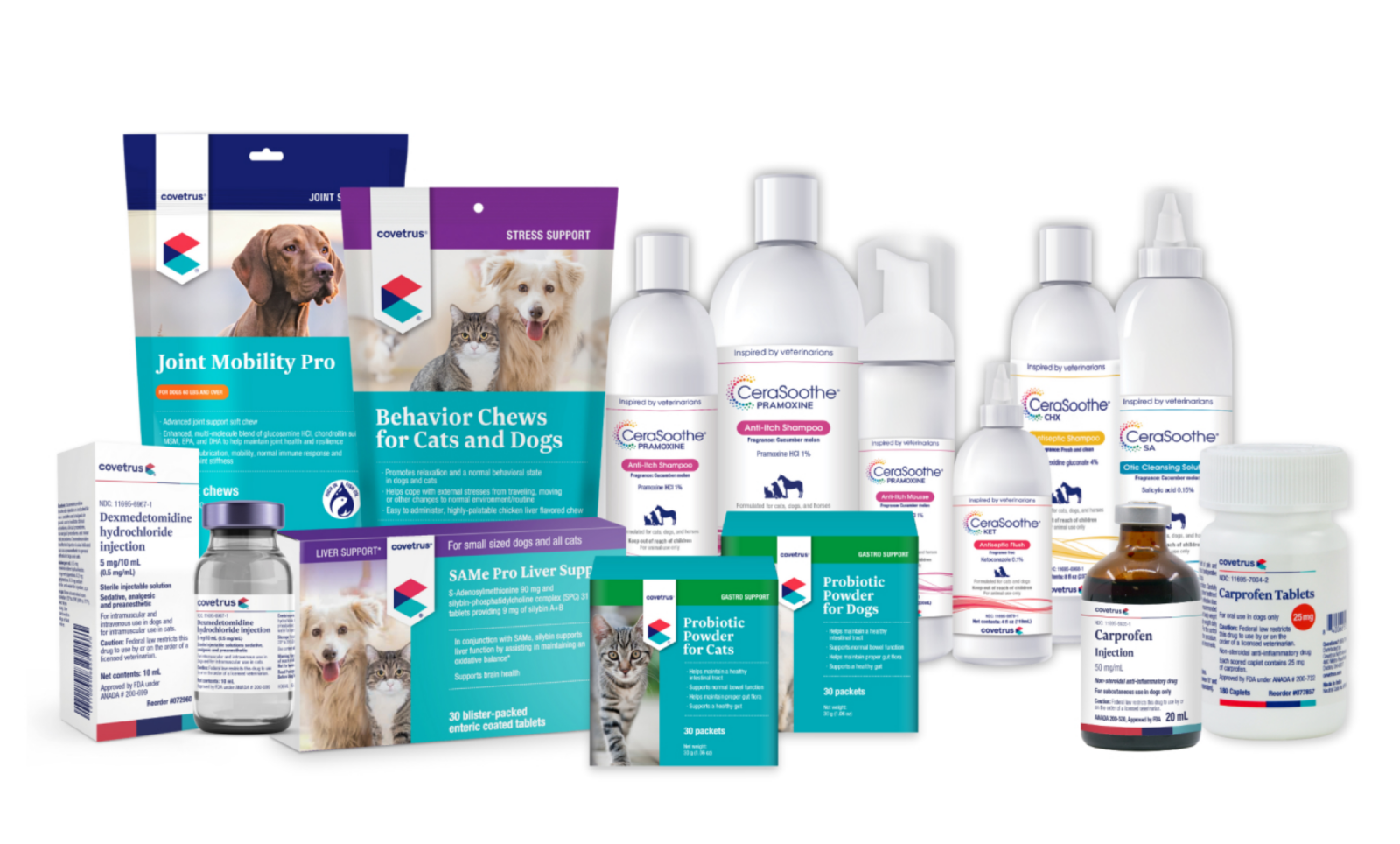 Assorted Covetrus-brand products for pets