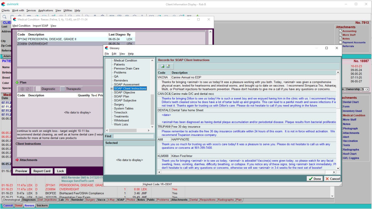 Avimark Glossary screen