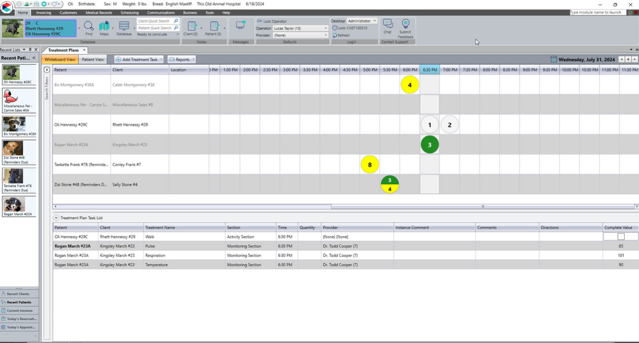 Impromed treatment plans screen, whiteboard view