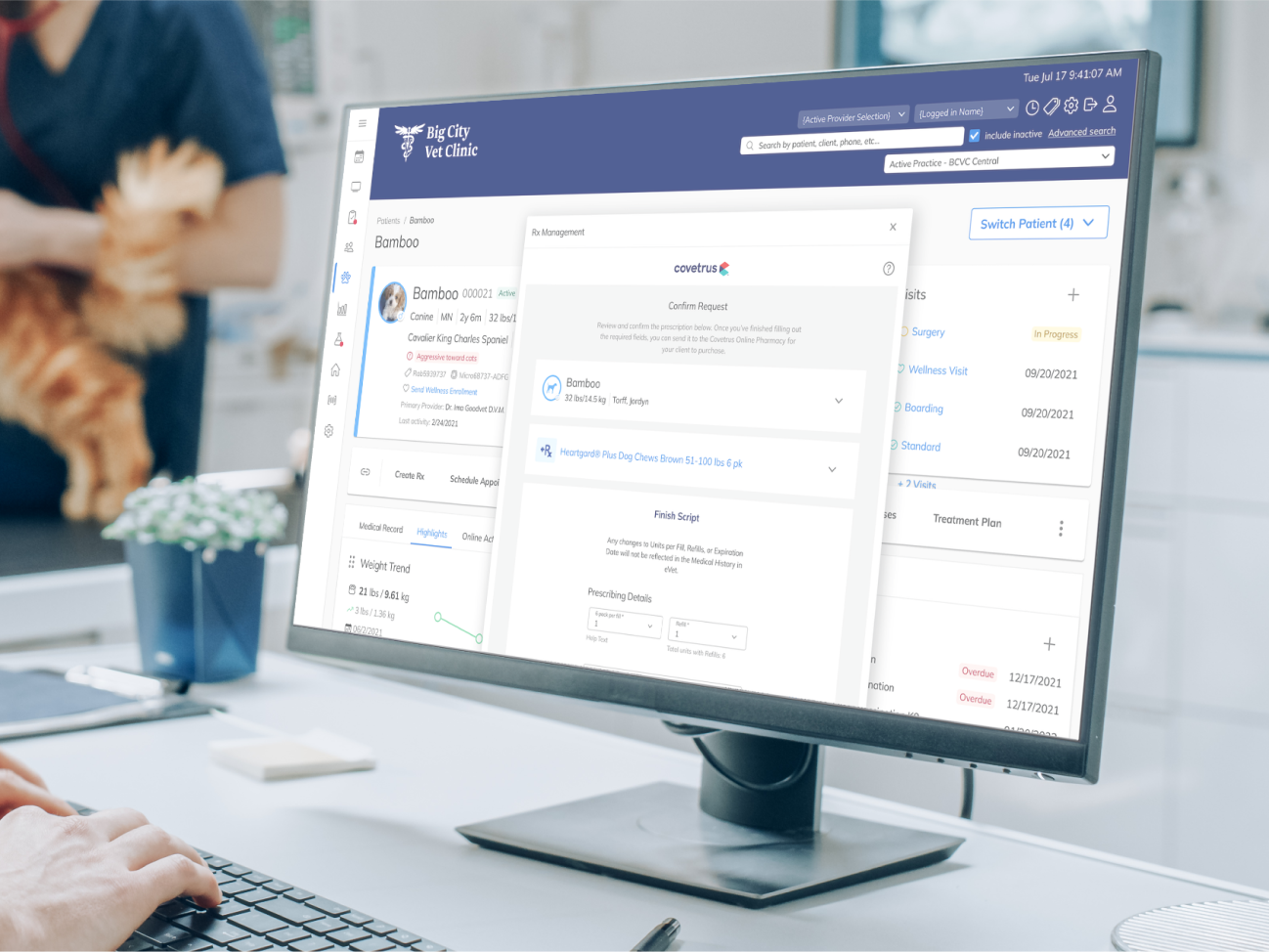 Covetrus user interface showing prescription management screen on a desktop